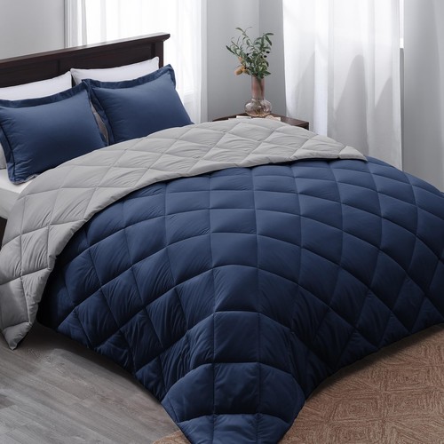 Queen comforter set navy - set,